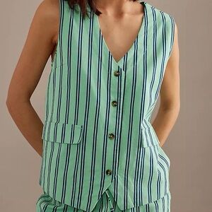 NWT Damson Madder Coco Oversized Waistcoat - Mint Stripe - sz 14